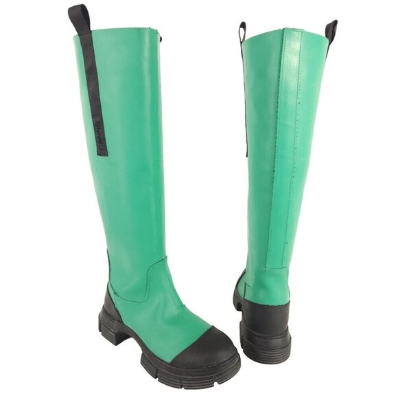 Ganni Rubber Country Boots Size 38 US 8 Kelly Green - Picture 2 of 12